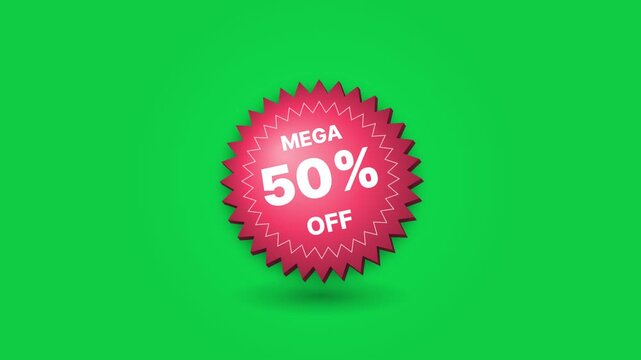 Vibrant sale badge displaying mega fifty percent off discount for promotional marketing campaigns and advertising materials