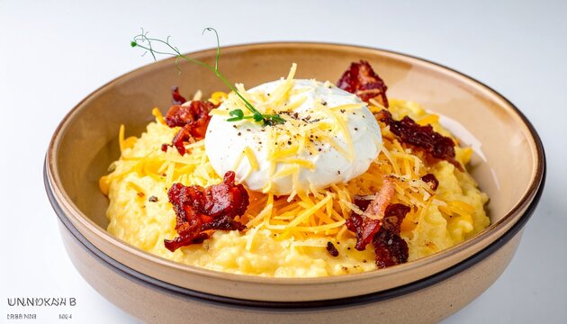 Savory corn dish. Authentic hutsul banosh polenta topped with rich sour cream and cracklings.