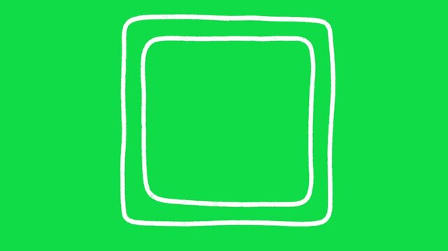 2D Hand Drawn Double Line Square Frame Overlay on Green Screen Background