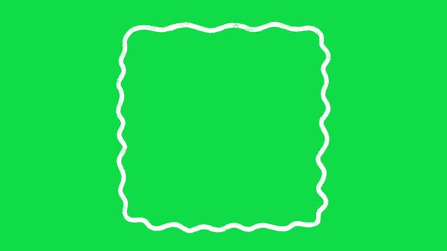 2D Hand Drawn Wavy Square Line Frame Overlay on Green Screen Background