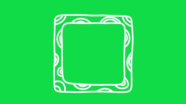 2D Hand Drawn Patterned Square Frame Overlay with Green Screen Background