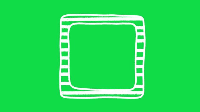 2D Hand Drawn Striped Square Frame Overlay on Green Screen Background