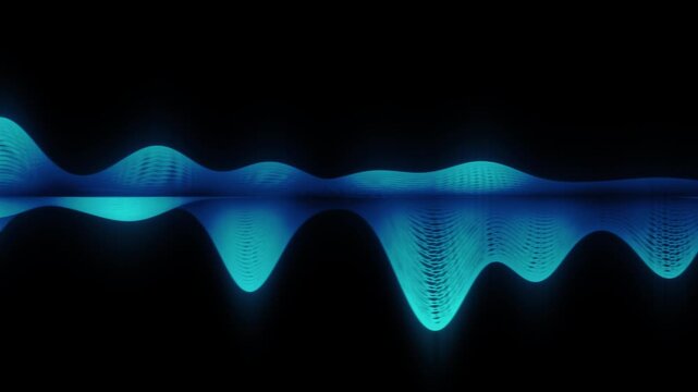 Futuristic blue digital audio frequency visualizer with smooth rhythmic vibrations and sci-fi texture, isolated on a dark background for technology and music displays.