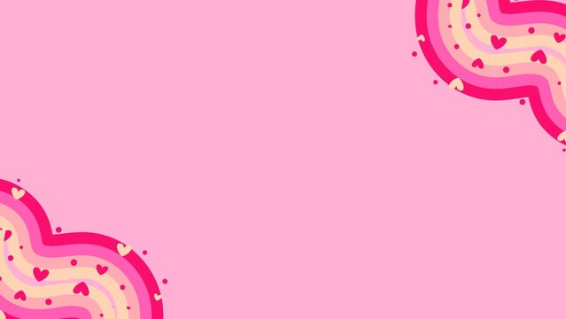 Retro pink heart background, wavy colorful borders with hearts, cute romantic aesthetic wallpaper for social media