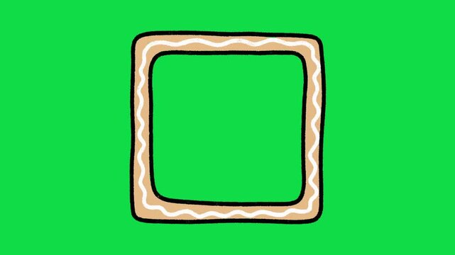 2D Hand Drawn Tan Wavy Line Square Frame Overlay on Green Screen Background