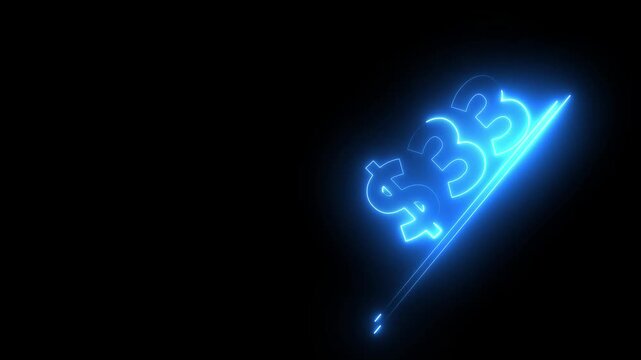 33 dollar number illustration. Neon dollar illustration from 33 number. on a black background.Financial dollar number animation on black background.