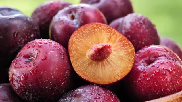 Fresh Plums in a Woven Basket	
