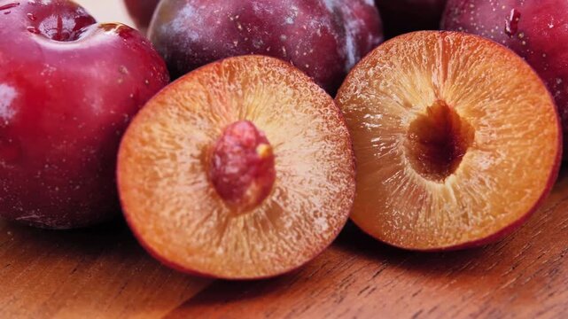 Fresh Plums in a Woven Basket	
