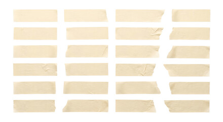 Set of various torn masking tape strips isolated on transparent background