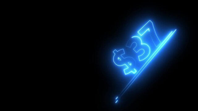 37 dollar number illustration. Neon dollar illustration from 37 number. on a black background.Financial dollar number animation on black background.