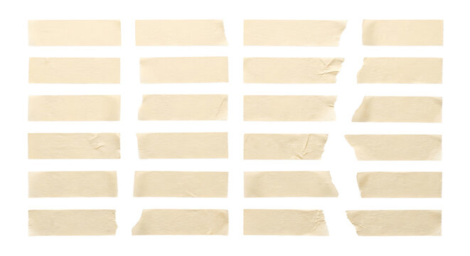Set of various torn masking tape strips isolated on transparent background