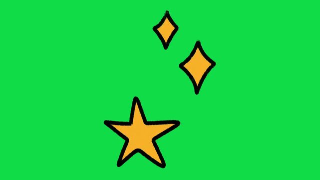 2D Hand Drawn Yellow Star and Sparkles Animation Overlay on Green Screen Background