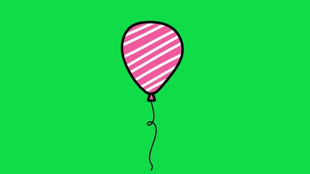 2D Hand Drawn Pink Striped Balloon Animation Overlay on Green Screen Background