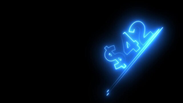 42 dollar number illustration. Neon dollar illustration from 42 number. on a black background.Financial dollar number animation on black background.