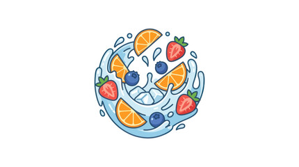 Fototapeta premium Circular fruit water splash with berries and orange.