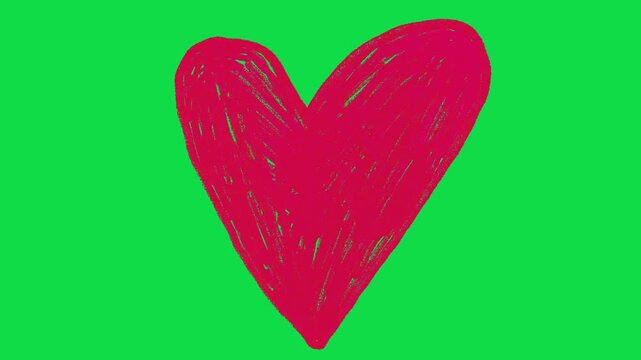 2D Hand Drawn Sketched Red Heart Animation Overlay on Green Screen Background