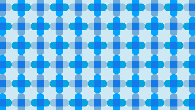 Retro modern blue geometric floral tile seamless pattern on soft grayish blue background, 16:9 ratio
