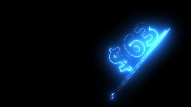 63 dollar number illustration. Neon dollar illustration from 63 number. on a black background.Financial dollar number animation on black background.