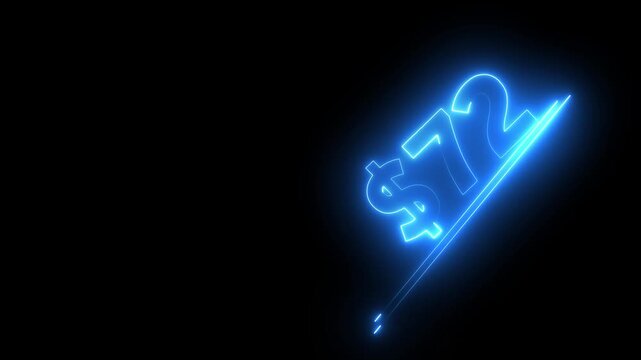 72 dollar number illustration. Neon dollar illustration from 72 number. on a black background.Financial dollar number animation on black background.