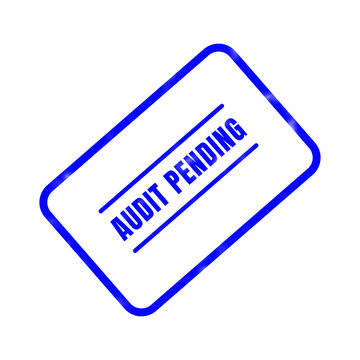 A bright blue rectangular stamp with the words audit pending written in capital letters isolated on a clean and plain white background surface area