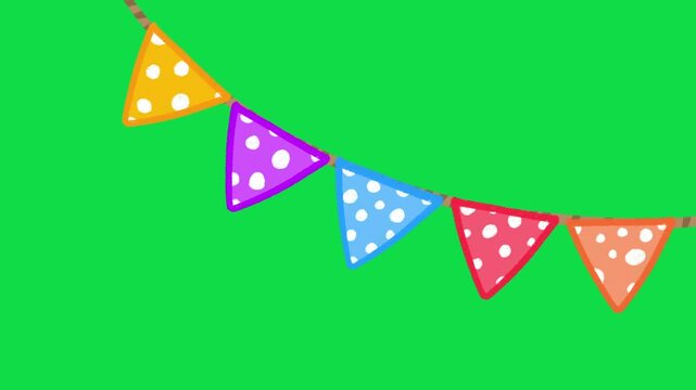 2D Hand Drawn Polka Dot Flag Bunting Garland Animation Overlay on Green Screen Background