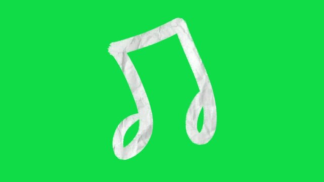 2D Hand Drawn Paper Cutout Musical Beamed Eighth Note Animation Overlay on Green Screen Background
