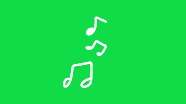 2D Hand Drawn Floating White Musical Notes Set Animation Overlay on Green Screen Background