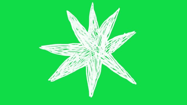 2D Hand Drawn White Line Starburst Sparkle Animation Overlay on Green Screen Background