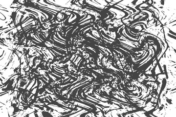 Fototapeta premium Abstract black and white grunge texture with chaotic wavy lines and splatters on white background
