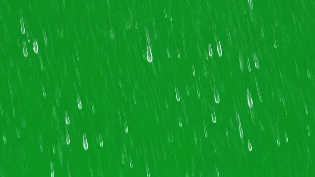 Realistic falling raindrops on green screen background for video editing VFX water splash effect elements