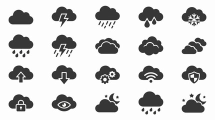 Obraz premium Collection of Black Weather and Cloud Computing Service Icons