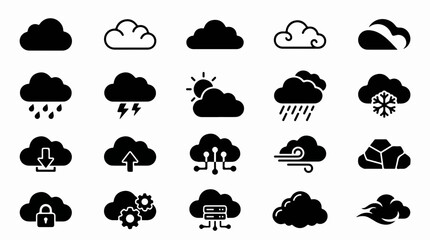 Obraz premium Comprehensive Set of Cloud Weather and Computing Vector Icons