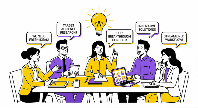 Business Team Brainstorming Meeting Vector Illustration for Creative Idea Generation   