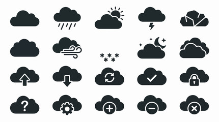 Obraz premium Collection of Minimalist Black Cloud Icons for Weather and Data