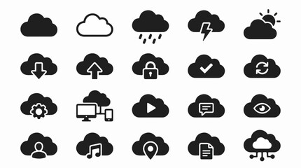 Obraz premium Collection of 20 Black Cloud Computing and Weather Flat Icons