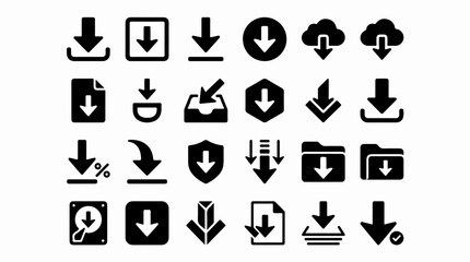 Fototapeta premium Comprehensive Collection of Minimalist Black Download Icon Vectors