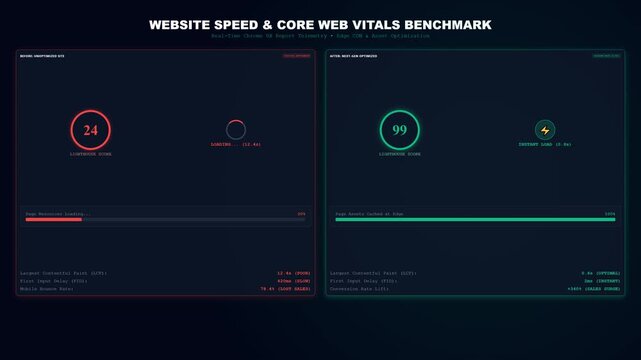 Comprehensive digital dashboard illustrating comparative website performance metrics and core web vitals benchmark for online presence optimization