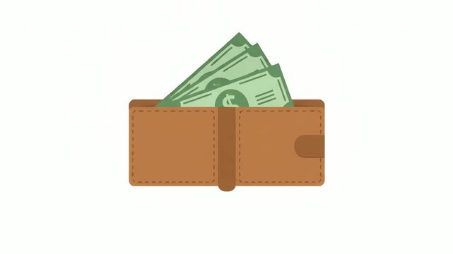 Wallet containing several paper banknotes represents personal financial management and the concept of saving money for future expenses in a simplified and professional graphic design illustration.