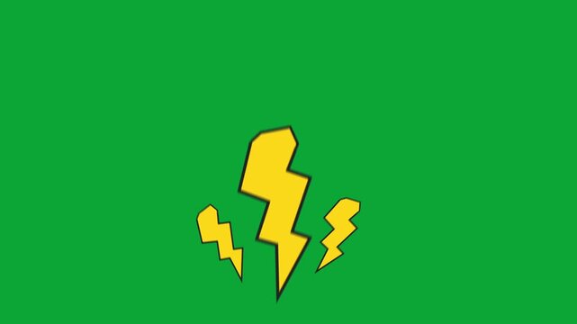 2D Hand Drawn Yellow Lightning Bolt Thunder Animation Overlay on Green Screen Background
