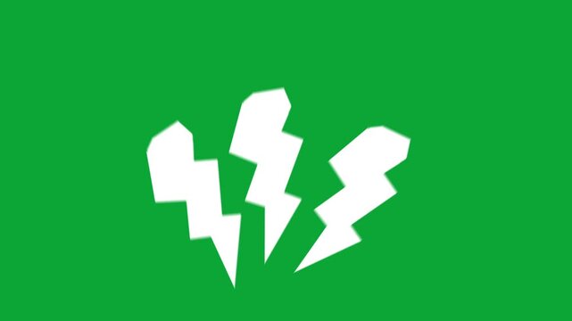 2D Hand Drawn White Lightning Bolt Flash Animation Overlay on Green Screen Background