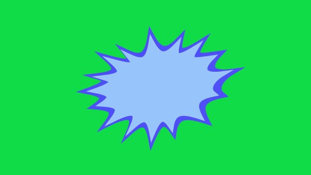 2D Hand Drawn Blue Comic Explosion Speech Bubble Animation Overlay on Green Screen Background