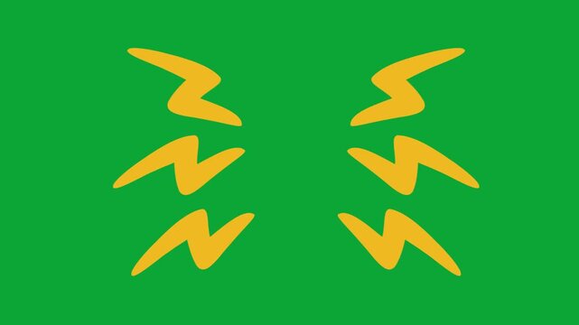 2D Hand Drawn Yellow Lightning Bolt Energy Flashes Animation Overlay on Green Screen Background