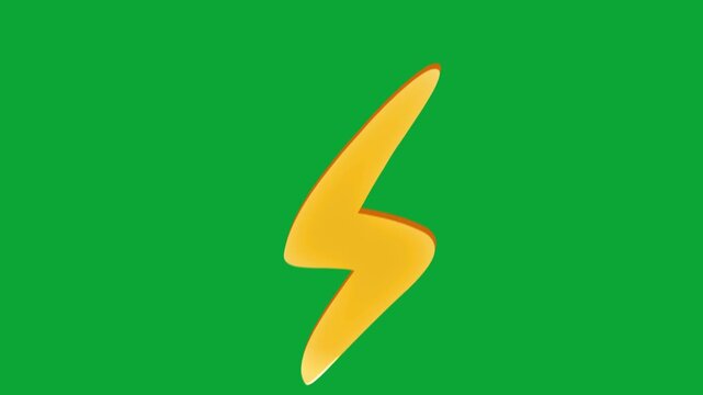 2D Hand Drawn Single Yellow Lightning Bolt Flash Animation Overlay on Green Screen Background
