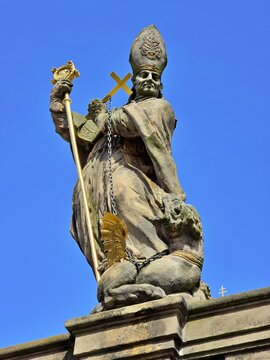 Baroque Sandstone Statue of Saint at Broumov Monastery, Czech Republic