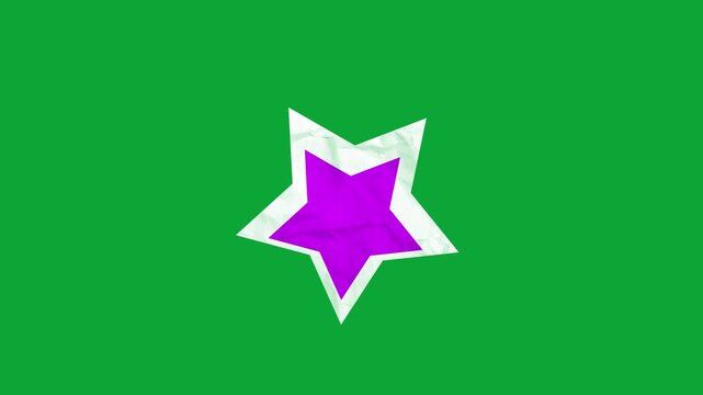2D Hand Drawn Paper Cutout Purple Star Animation Overlay on Green Screen Background