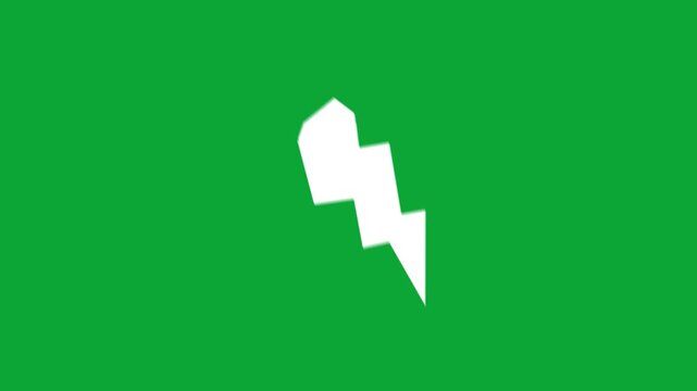 2D Hand Drawn Single White Lightning Bolt Flash Animation Overlay on Green Screen Background
