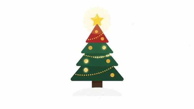 Christmas tree decorated with glowing yellow ornaments and a bright star topper creates a festive seasonal atmosphere in this colorful vector illustration for holiday celebrations and events.