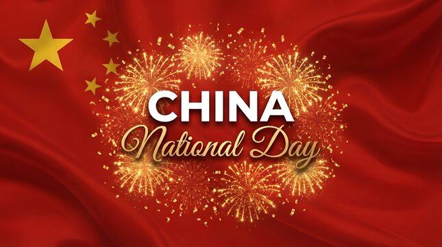 China National Day celebratory background with fireworks and stars