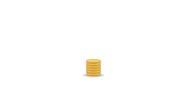 Golden coins stacking and falling on white background