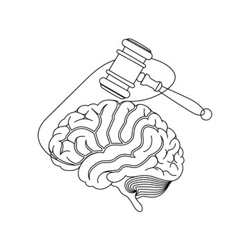 Justice Gavel Above Human Brain Symbolizing Law Intelligence and Decision Making